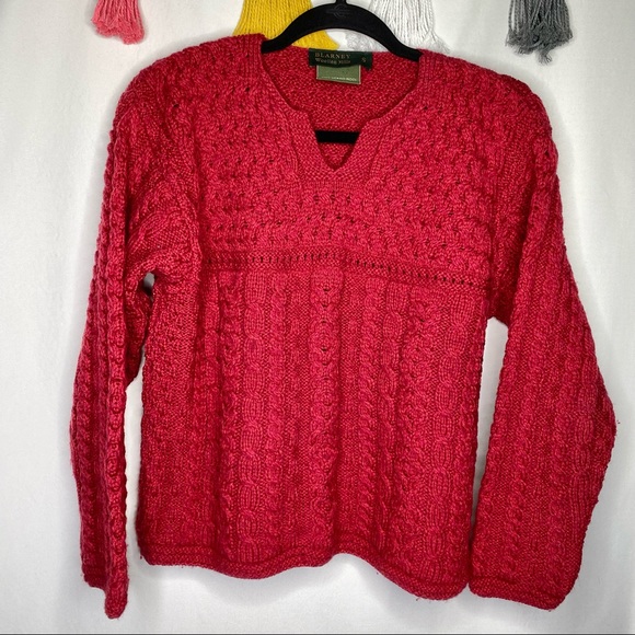 Blarney Woollen Mills Sweaters - Blarney Woollen Mills Red Cable Knit Y2K Sweater